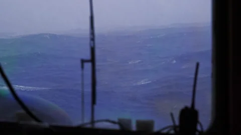 Heavy Sea Viewed from Inside Ship Stock-Footage 337790473