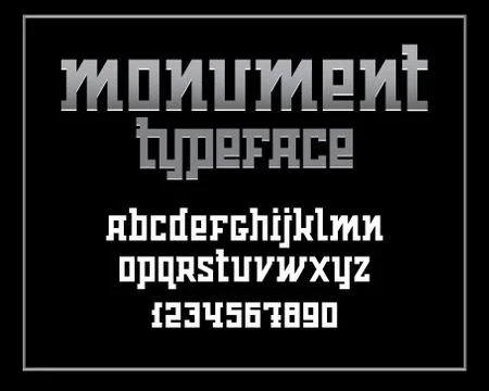 Heavy serif typeface. Monument font isolated on black background. Vector illu Stock Illustration