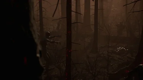 Heavy shooting of terrifying zombies in sci-fi combat 04 Stock Footage 232288536