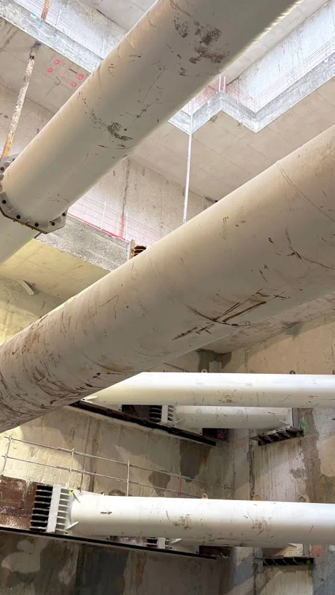 Heavy Shoring System Bracing Walls In Paris Metro Vertical View Stock Footage 322179761