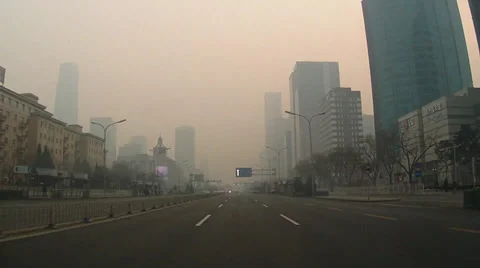 Heavy smog and air pollution in Beijing Stock Footage