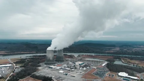 Heavy smoke emission from factory pillars Stock Footage 238384053