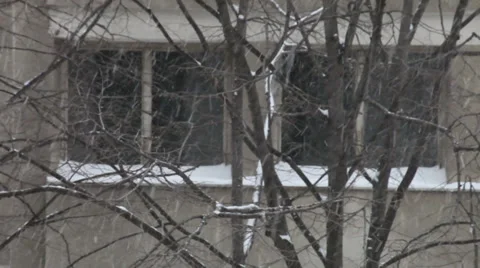 Heavy snow in the city, windows, snowfall, bad weather in winter, snowflakes Stock Footage 34433782