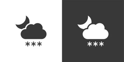 Heavy snow, cloud and moon. Isolated icon on black and white background. Weat Stock Illustration