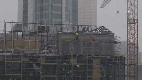 Heavy snow on a construction site Stock Footage 148168000