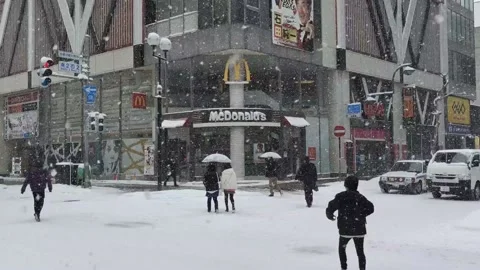 Heavy snow in the downtown of Sapporo. Stock Footage 230156204