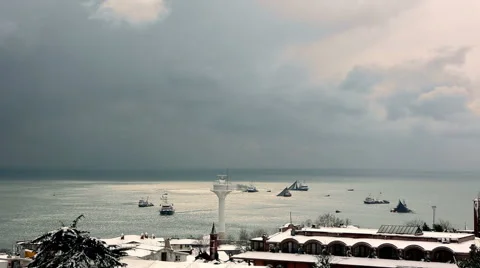 Heavy snow fall and snowstorm in Istanbul Stock Footage 58632089