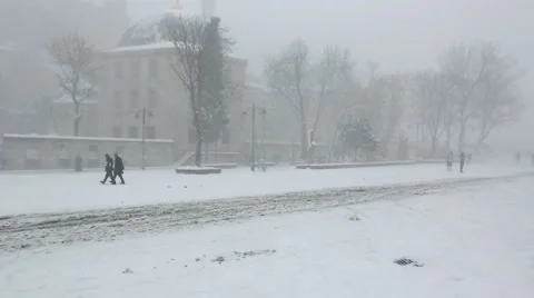 Heavy snow fall and snowstorm in Istanbul Stock Footage 58632117