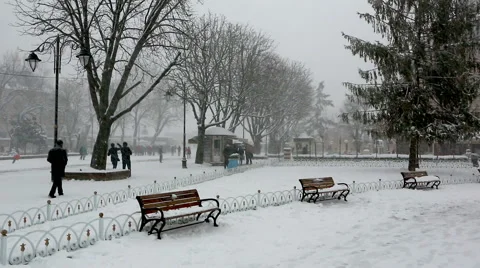 Heavy snow fall and snowstorm in Istanbul Stock Footage 58632543