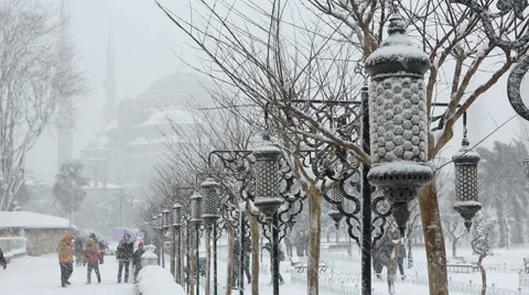 Heavy snow fall and snowstorm in Istanbul Stock Footage 58632546