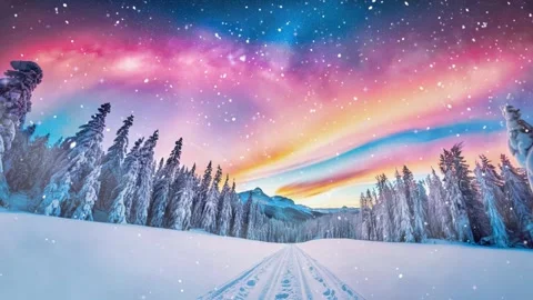 Heavy snow falling on a forest at sunset, winter landscape, New Year's Video stock 258799784