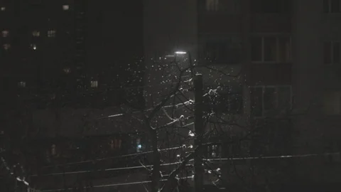 Heavy snow falling at night glitters near street lamp at the holidays Vidéo 118110455