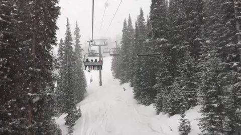Heavy snow falls during blizzard at Telluride Ski Resort in Colorado Stock Footage 74301463