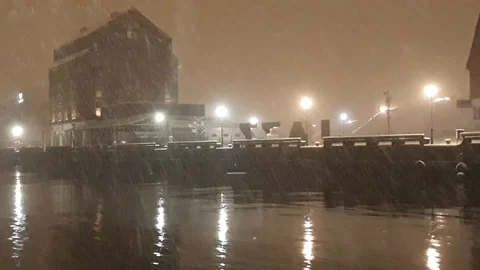Heavy snow at the river pier - 1 Stock Footage 101371243