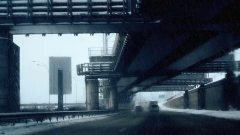 Heavy snow on the road Stockbeeldmateriaal 71755375