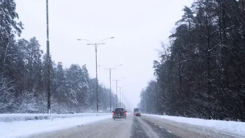 Heavy snow on the road Stock-Footage 74350787