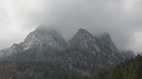 Heavy Snow on Trees Dark Cloudy Sky Dramatic Overcast Sky Snowy Mountains Cloudy Stock Footage 21990030