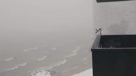 A heavy snowfall and extreme cold in the northern part of America near Lake 스톡 동영상 323102907