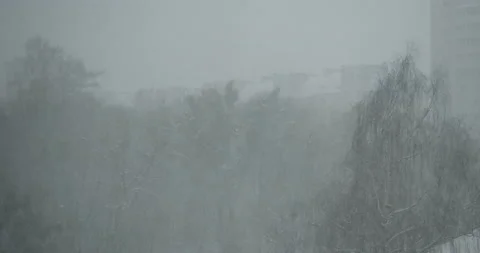 Heavy snowfall and poor visibility in the city Stock Footage 164644211