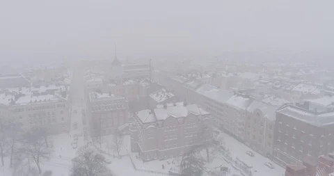 Heavy snowfall and wind around St. John's Church Stockbeeldmateriaal 86324354