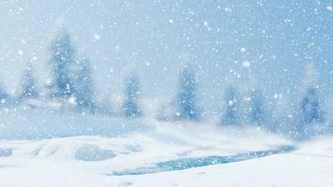 Heavy Snowfall with Blurred Pine Forest Background 3D Animation Stock Footage 294967841