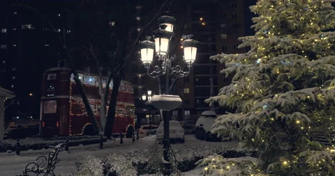 Heavy snowfall on Christmas evening Stock Footage 223203831