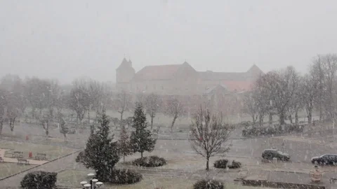 Heavy snowfall at a citadel Stock Footage 90815046