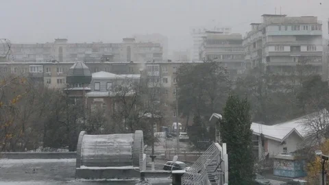 Heavy snowfall in a city Stock Footage 70867783