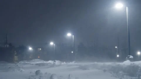 Heavy Snowfall Covers Night Highway Creating Dangerous Winter Driving Conditions Stock Footage 313758872