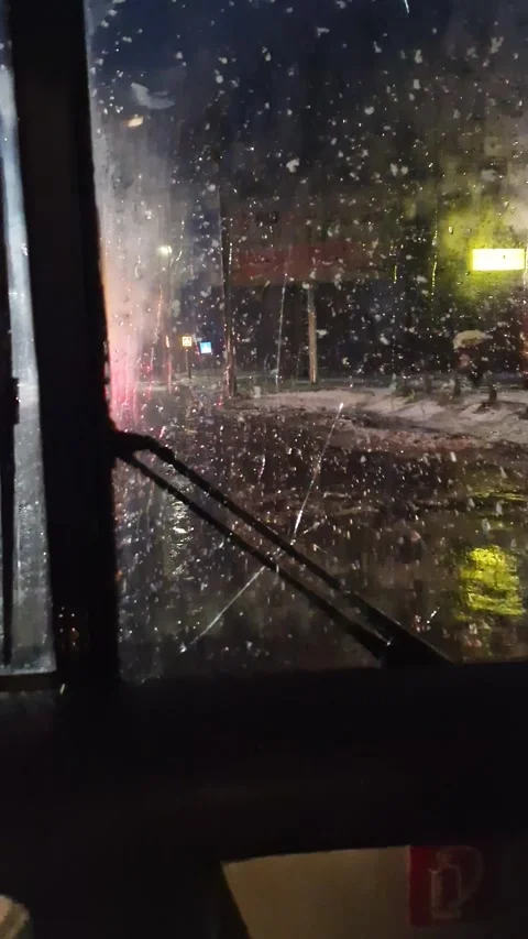 Heavy Snowfall On Cracked Windshield At Night Stock Footage 326312868