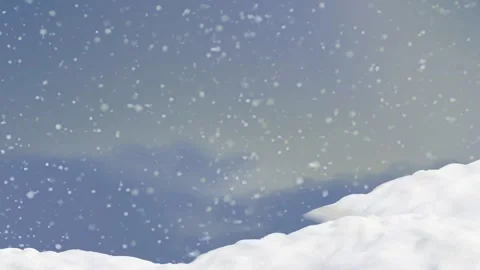 Heavy snowfall descending over pristine white snowy landscape under clear blue Stock Footage 343842867
