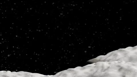 Heavy snowfall falling over a snowy landscape surface at night against a dark Stock Footage 343842416