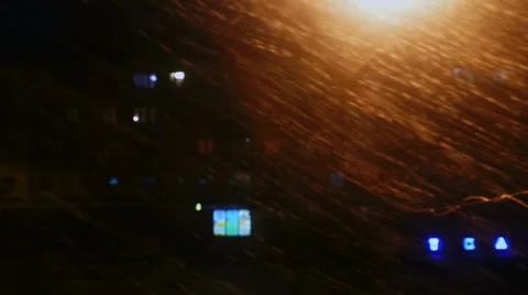Heavy Snowfall at Night City Stock Footage 46820541