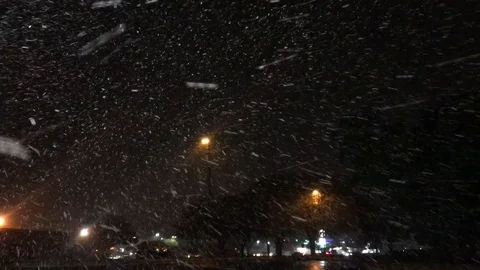 Heavy Snowfall at Night Stock Footage 112975763