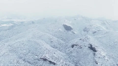 Heavy Snowfall in Slow Motion Over Snow-Covered Mountains in South Korea Stock Footage 344247810