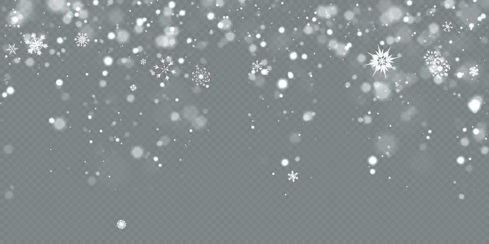 Heavy snowfall, snowflakes in different shapes and forms. Falling snowflakes on Stock Illustration