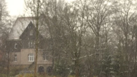 Heavy Snowfall Winter Town House Austria Europe Blurry Background Stock Footage 104113807