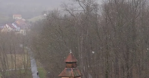 Heavy Snowfall in the Woods, and on an Old Building, 4K Stock Footage 84949253