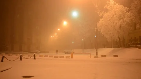 Heavy Snowing Night Stock Footage 69102369