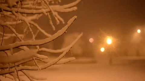 Heavy Snowing Night Stock Footage 69102392