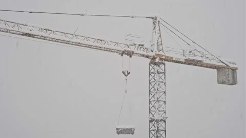 Heavy Snowing at Tower Crane Stock Footage 145750403