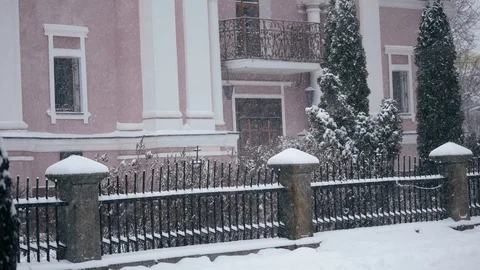 Heavy snowstorm blizzard snowfall in the winter city Stock Footage 112076261