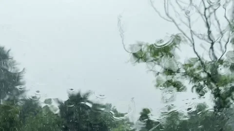 Heavy Summer Rain on Car Windshield Stock Footage 339092052