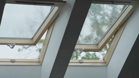 heavy summer rain open attic window view... | Stock Video | Pond5