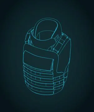 Heavy tactical body armor isometric blueprint Stock Illustration