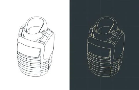 Heavy tactical body armor isometric blueprints Stock Illustration