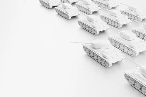 Heavy tanks 3D model, white tanks on white background Illustrazione stock
