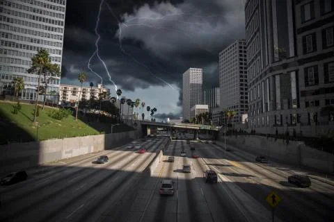 Heavy thunderstorm with lightning. Stock Photos