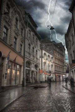 Heavy thunderstorm with lightning. Stock Photos