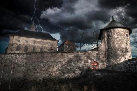 Heavy thunderstorm with lightning. Stock Photos
